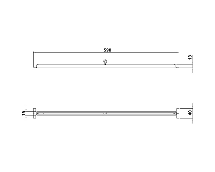 Bæreskinne til T-profil 600mm med skydekrog